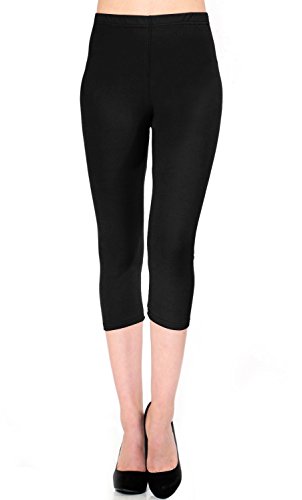 VIV Collection Regular Size Printed Brushed Capris (Black)