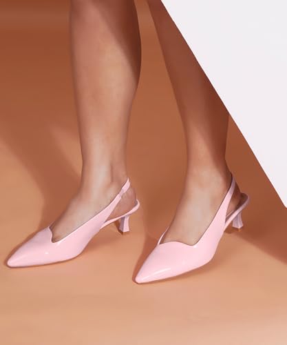 Image of JM LOOKS Sophisticated Pointed Toe Slingback Kitten Heels with Glossy Finish for Elegant Events and Work Wear
