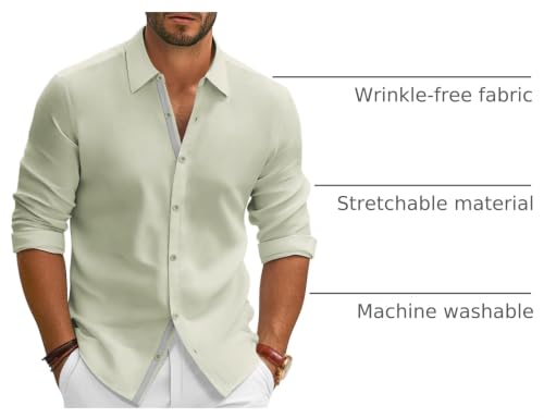 PJ PAUL JONES Mens Casual Solid Dress Shirts Regular Fit Button Up Long Sleeve Shirt Wrinkle Free Business Shirt Spring Light Green — view 4