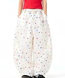 Y2k Unisex Kawaii Funny Fruit Emoji Print Wide Leg Casual Pants Hiphop Streetwear Preppy Baggy Sweet Cutecore Trousers (White,Small)
