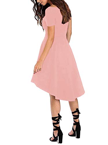 Women Womens Scoop Neck Short Sleeve High Low Vintage Cocktail Party Skater Dress Blush Pink 2X-Large #TOP3
