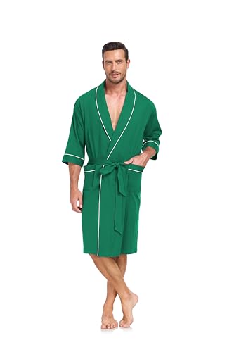 Image of COLORFULLEAF 100% Cotton Men's Bathrobes Summer Kimono Short Sleeve Lightweight Soft Breathable Spa Robe for Men