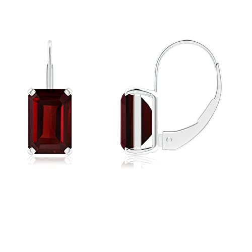 Emerald-Cut Garnet Solitaire Leverback Earrings For Women In Silver January Birthstone Gemstone Jewelry (Carat-1.4 Size- 6x4mm)