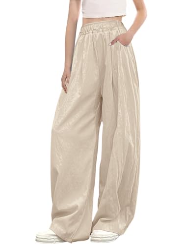 Image of SANGTREE Girls & Woman Wide Leg Pants Lightweight Casual Elastic High Waist Straight Leg Loose Trousers,4 Years - Woman 2XL