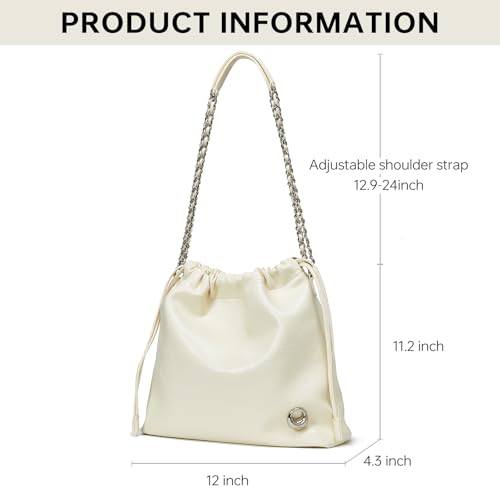 La'Festin La Festin Leather Shoulder Bag For Women: Drawstring Crossbody Purse White Hobo Tote Bag Trendy Handbag thumb #4