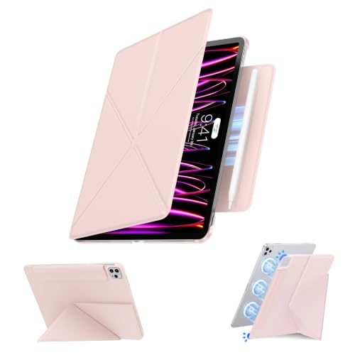 Image of for iPad Pro 11 Inch Case 2022 /2021 /2020, Magnetic Slim Foldable Multi-Angle Folio Case with PU Leather, Auto Wake /Sleep & Hidden Pencil Holder (Pink, iPad Pro 11 in 2020 /2021 /2022)