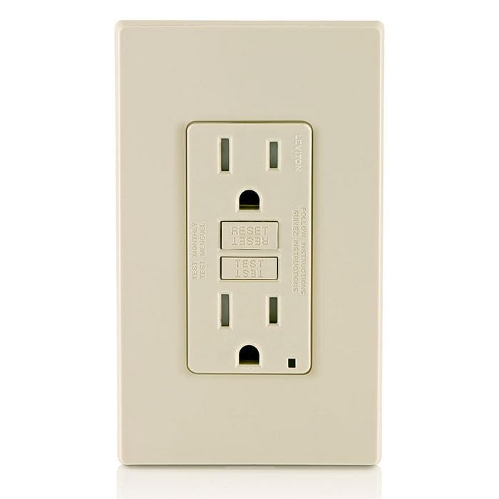 Image of Leviton GFCI Outlet, 15 Amp, Self Test, Tamper-Resistant with LED Indicator Light, Protection from Electric Shock and Electrocution, GFTR1-T, Light Almond