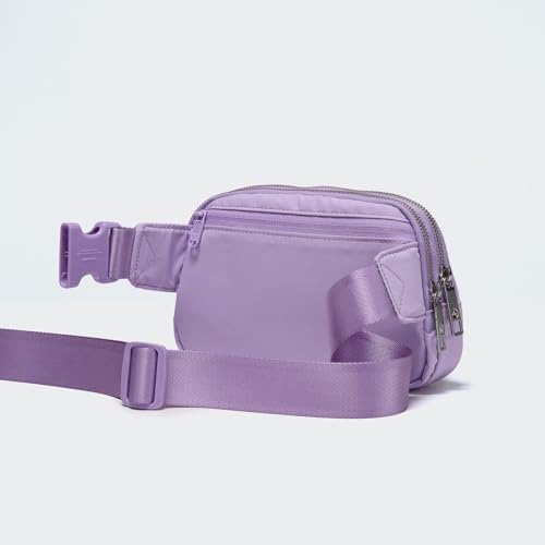 Image of Pander Everywhere Belt Bag for Women, 5 Zipper Pockets Nylon Crossbody Fanny Pack Purse (Lilac Purple).