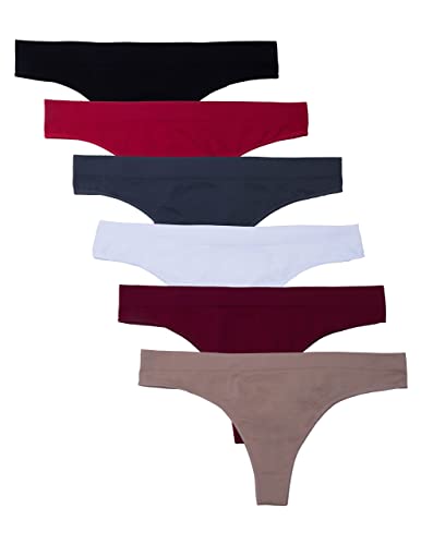 Kalon 6 Pack Women's Nylon Spandex Thong Underwear (Xx-Large, Red Basics) #TOP4