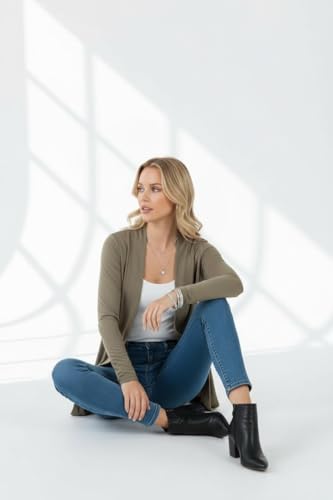 Image of ToBeInStyle Womens Open Front Long Sleeve Lightweight Asymmetrical Draped Cardigan with Side Pockets