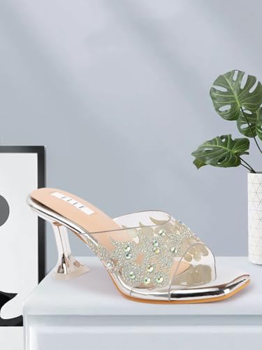 Image of ELLE women's Square Toe Spool heel Embellished Strap Slip-On Sandal