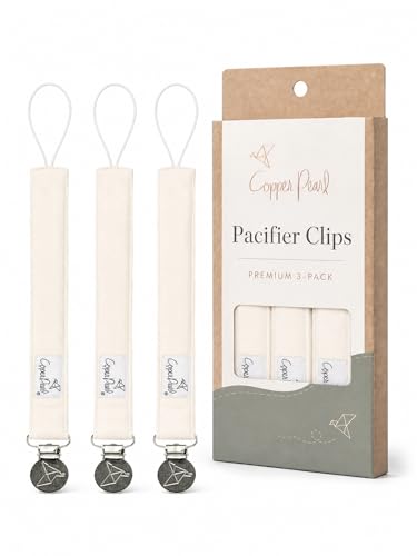 Image of Copper Pearl 3-Pack Pacifier Holders: Premium Knit Binky Clips for Baby Girls and Boys - Stylish Stainless Steel Design for Secure No-Drop Attachment - Butter