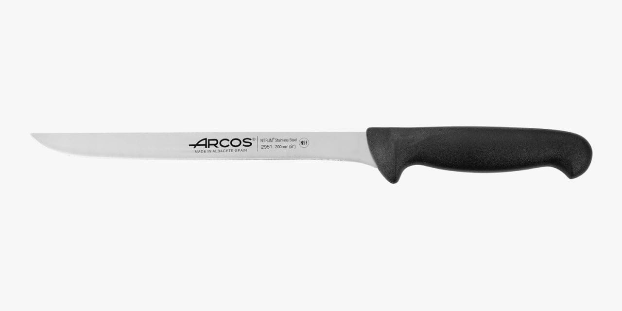 Arcos Fillet Knife 8 Inch Nitrum Stainless Steel. Ergonomic Polypropylene Handle and 200 mm Blade.Sharp Steak Knife to Fillet Meat and Fish. Heavy-Duty and Ergonomic Design. Series 2900. Color Black.