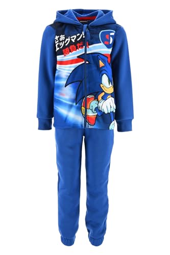 Combinaison Sonic pour enfant de 3 à 8 ans en polyester doux avec sweat à capuche zippé