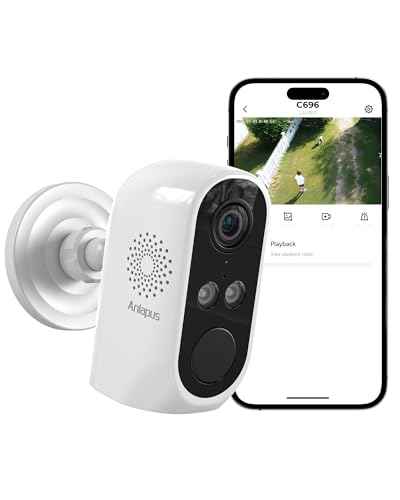 Anlapus 2K 3MP Cámara de Vigilancia WiFi 6 Exterior/Interior, Visión Nocturna en Color, Detección de Persona/Vehículo, Alarma Sonora y Luminosa, Acceso Remoto, A61