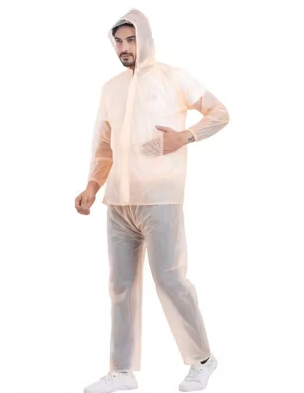 Men Raincoat, Water Resistant Rainsuit with Adjustable Hood, Drawstring Hem Set of Top & Bottom with Carrying Pouch-image-32