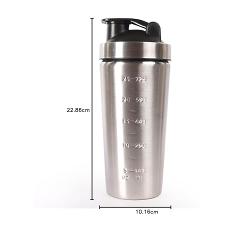 Image of Stainless Steel Shaker Bottle for Protein Shake | Leak Proof Insulated Gym Shaker with Measurement Markings | Durable Metal Workout Bottle, Dishwasher Safe (Silver)
