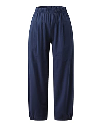 Image of Bozanly Summer Capri Pants for Women Casual Elastic Waist Cotton Linen Comfy Yoga Crop Pants Trousers 2026