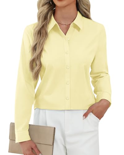 Image of J.VER Button Down Shirts for Women Stretch Collared Long Sleeve Dress Shirt | Business Casual, for Work Office, Meetings, Dinner, Dates, Travel, Leisure, Elegant, Workout, Social Gathering, Commute