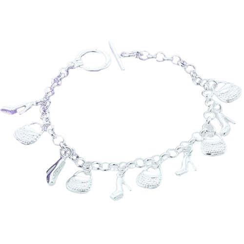 Pendentif talons hauts et sac sur bracelet en argent 925 pour toutes les femmes