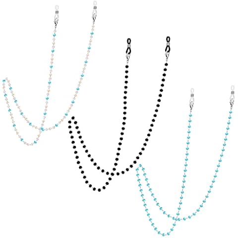 AHSIWC 3pcs Eyeglasses Chain for Girl Black Beaded Blue Sunglass Chains for Women Colorful Crystal Beads Eyeglass Lanyard Cover