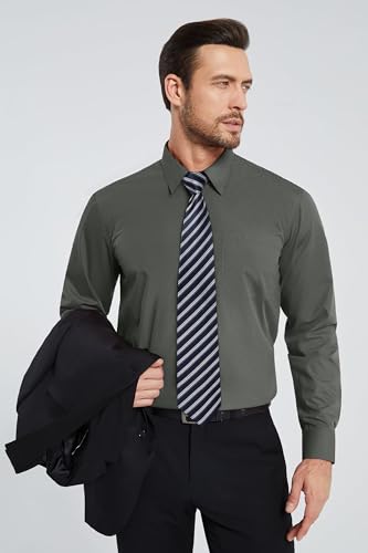Image of HISDERN Mens Dress Shirt with Tie Pocket Square Set Classic Button Down Shirt Matching Tie Long Sleeve Shirts