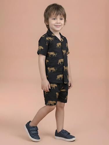 Image of POLKA TOTS Boys 100% Cotton Vacation Wear Co-ord Set | Trendy Printed Shirt & Shorts Combo for Kids | Breathable Summer Beach Outfit for Toddlers & Infants | Lightweight Daily Wear & Night Suit