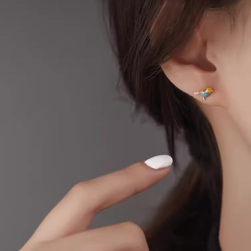 Cute Bird Stud Earrings for Women Girls 925 Sterling Silver 14k Gold Plated Tiny Small Animal Pet Enameled Blue Yellow Pink Feather Birds Tragus Post Nickel Free Piercing Ear Daity Jewelry2