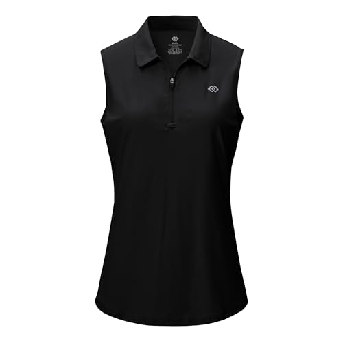 MoFiz Tank Top Damen Golf Poloshirt Ärmelloses Sommer Sonnenschutz Sportshirt mit 1/4 Zip Oberteile Sports Training Tennis Shirt Schwarz L