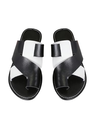 GORGLITTER Women's Color Block Toe Ring Flats Criss Cross Two Tone Open Toe Slide Sandals