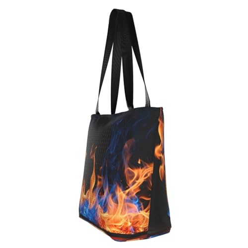 Blue Flame Print Lightweight Shoulder Bag Summer Outings Tote Bags Travel Hiking Work Casual Use4