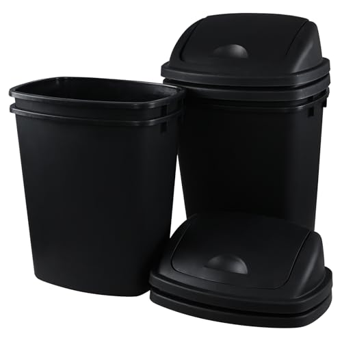 Caneca de basura plástica con tapa basculante, 10 gal, negra, set 4