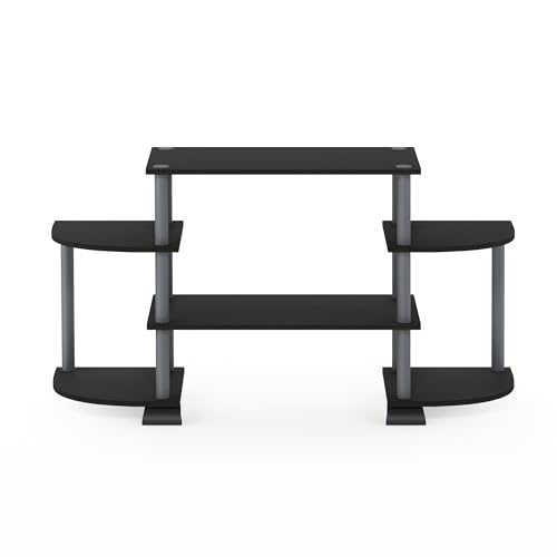 Image of Furinno Turn-N-Tube Rounded Corner TV Entertainment Center, Black /Grey | Toolless Entertainment Center with Open Storage Shelves, Media Console Table with Soundbar Shelf for Living Room, Bedroom