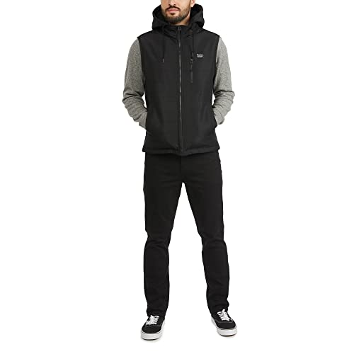 Men's Hooded Vest Sherpa Lined Quilted Black Medium #TOP4