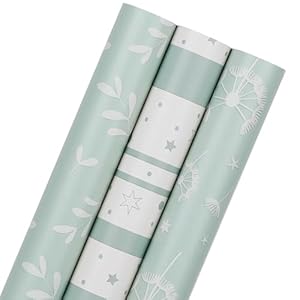 WRAP STORM Aesthetic Gift Wrapping Paper for All Occasions – 3 Mini Rolls 17″ x 120″ – Elegant Neutral Sage Wrap Paper for Birthday, Baby Shower, Wedding & Christmas
