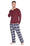 CityComfort Pijama Hombre Conjunto de Pijamas Manga Larga y Pantalones Cuadros (XXL, Burdeos)