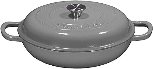 Bruntmor 3.8 Quart Enamel Cast Iron Dutch Oven With Handles And Lid, 3.8 Qt Grey Cast Iron Skillet, Enamel Shallow Cookware Braising Pan For Casserole Dish, Crock Pot Covered With Cast Iron