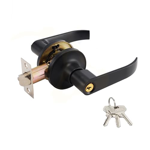 happykau ドアノブ 鍵付き レバーハンドル ドアレバー 浴室ドアノブ トイレ用 玄関ドアノブ 住宅室内用レバーハンドル 室内 ドアノブ交換 鍵付き ドアレバー (ブラック)