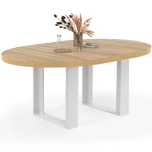 IDMarket Phoenix - Mesa de comedor extensible redonda (4 – 6 personas, madera y blanco, 110 – 150 cm)