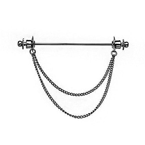 Image of Chain Lapel Pin Collar Bar Tassel Brooch Classic Ball Head Brass Shirt Collar Bar Tie Pins for Men Wedding Business
