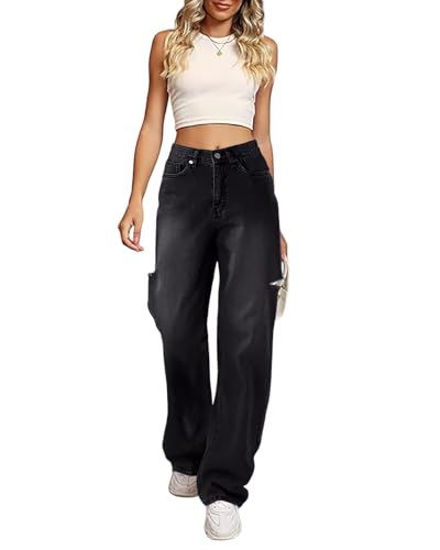 Women's Baggy Boyfriend Jeans Vintage Wide Leg Mid Rise Barrel Denim Pants