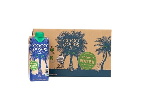 CocoGoodsCo 100% Organic Coconut Water, Single-Origin, One Ingredient, Zero Added Sugar, Non-GMO, Never from Concentrate, Electrolytes 16.9 fl. oz (12 Pack)