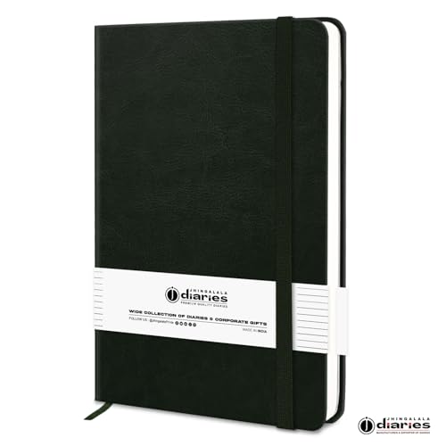 Image of Jhingalala A5 Leather Cover Hardbound Undated Journal Notebook with Pen Combo Gift | 80 GSM Premium Non-Bleeding Paper | Diary with Pen | Ideal Corporate, Diwali & New Year Gift (Green)