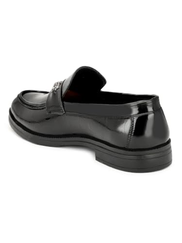 Image of Inklenzo Men's Loafer Black Faux Leather Wedding Slip-On Block Heel Fashion Casual Shoes