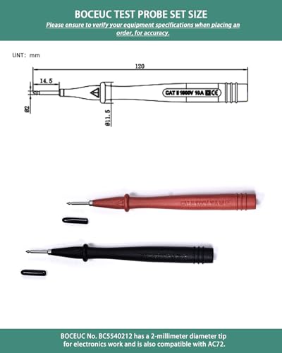 Image of Test Probe with Stainless Steel Tip, 1000V Voltage, 10A Current, 2mm Tip Diameter for Multimeter Fluke Test Leads