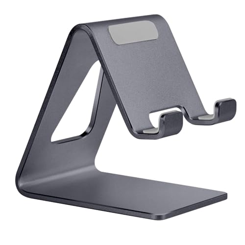 Aoviho Cell Phone Stand Desk Phone Holder - Aluminum Mobile Phone Cradle Dock for iPhone 15 14 13 12 pro 11 X Xs max 8 7 6 6s Plus SE 5 Samsung All Smart Phones, Dark Gray