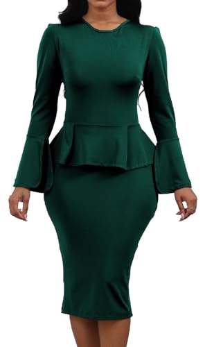 Women's Dress Work Business Dress Bodycon Split Long Sleeve Round Neck Pencil Dresses