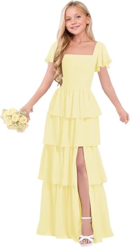 Dessiny Tiered Ruffles Junior Bridesmaid Dresses Chiffon Flower Girl Dress for Wedding First Communion Dress DE4884
