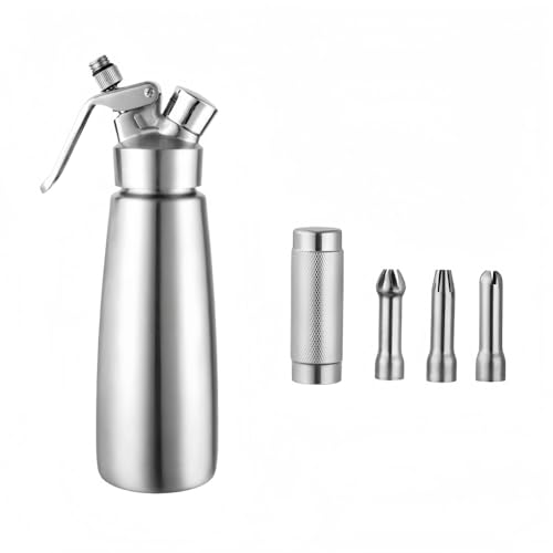 WXQエスプーマ エスプーマ機、500/1000ML 業務用 食品グレードのステンレス 、携帯式 CO2 発泡性の泡 炭酸水メーカー ソーダメーアルミ合金 ホイップクリーム スプレー クリームガン ベーキング ケーキ 業務用 家庭用 (オールステンレススチ