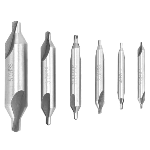 QWORK® 6 Pièces Forets à Centrer HSS 60 Degrés, 1.0/1.5/2.0/2.5/3.0/5.0 mm, Foret à Deux Extrémités pour Traitement Acier Aluminium Cuivre Fer
